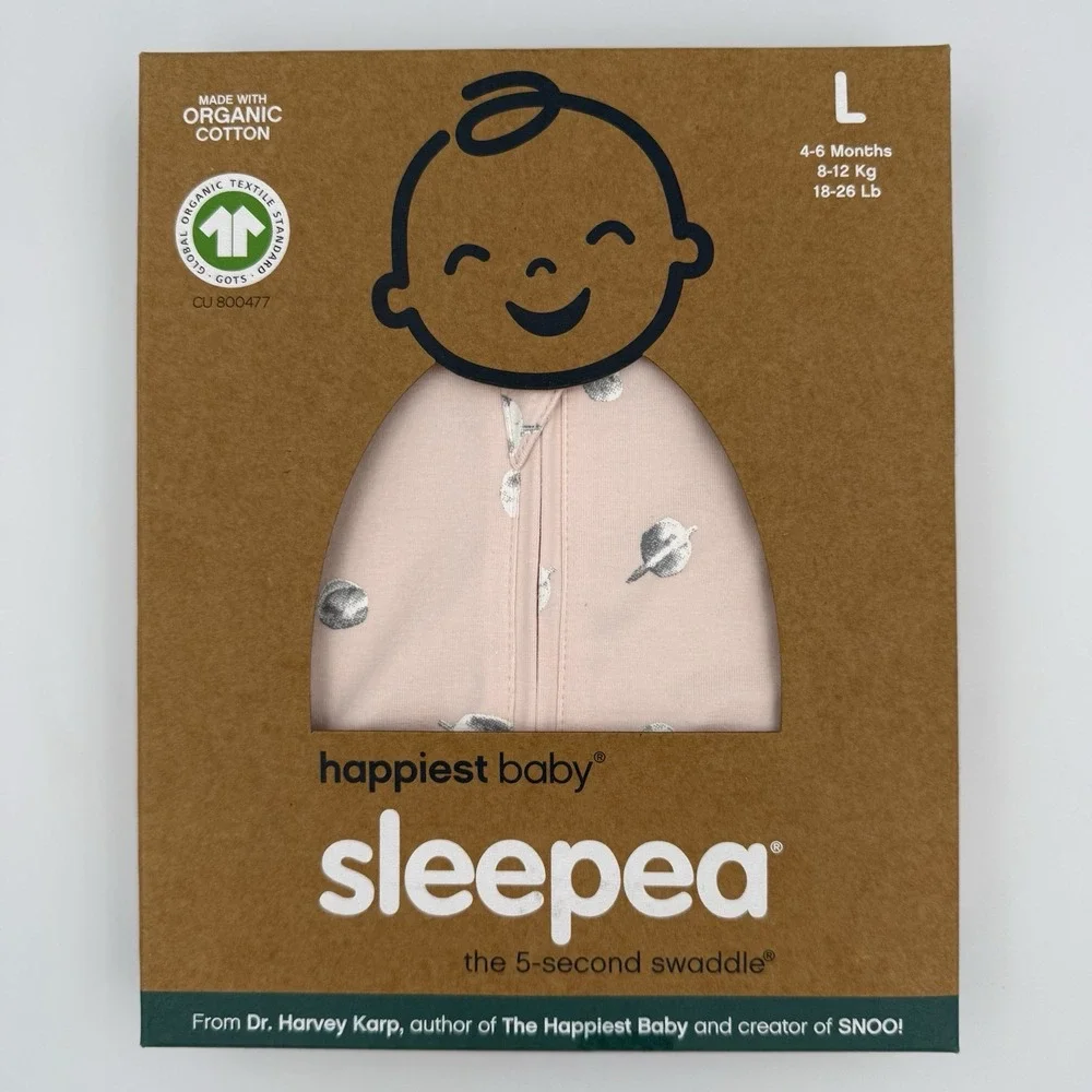 Happiest Baby Sleepea Swaddle Sleep Sack Large 4-6M Pink Organic Cotton NIB